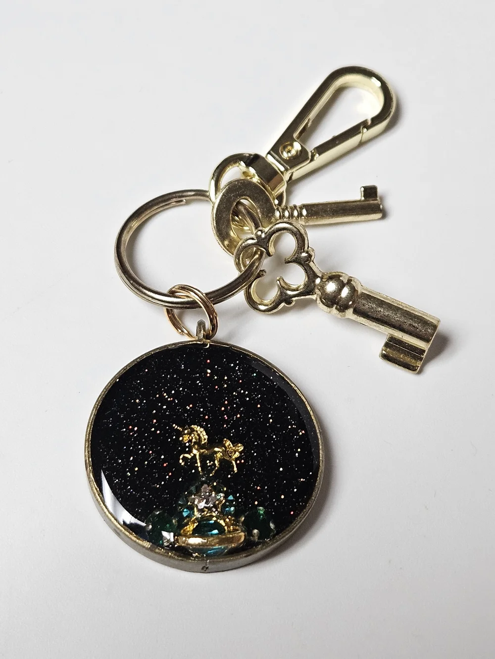 Gold Unicorn In Outer Space Keychain Bag Charm